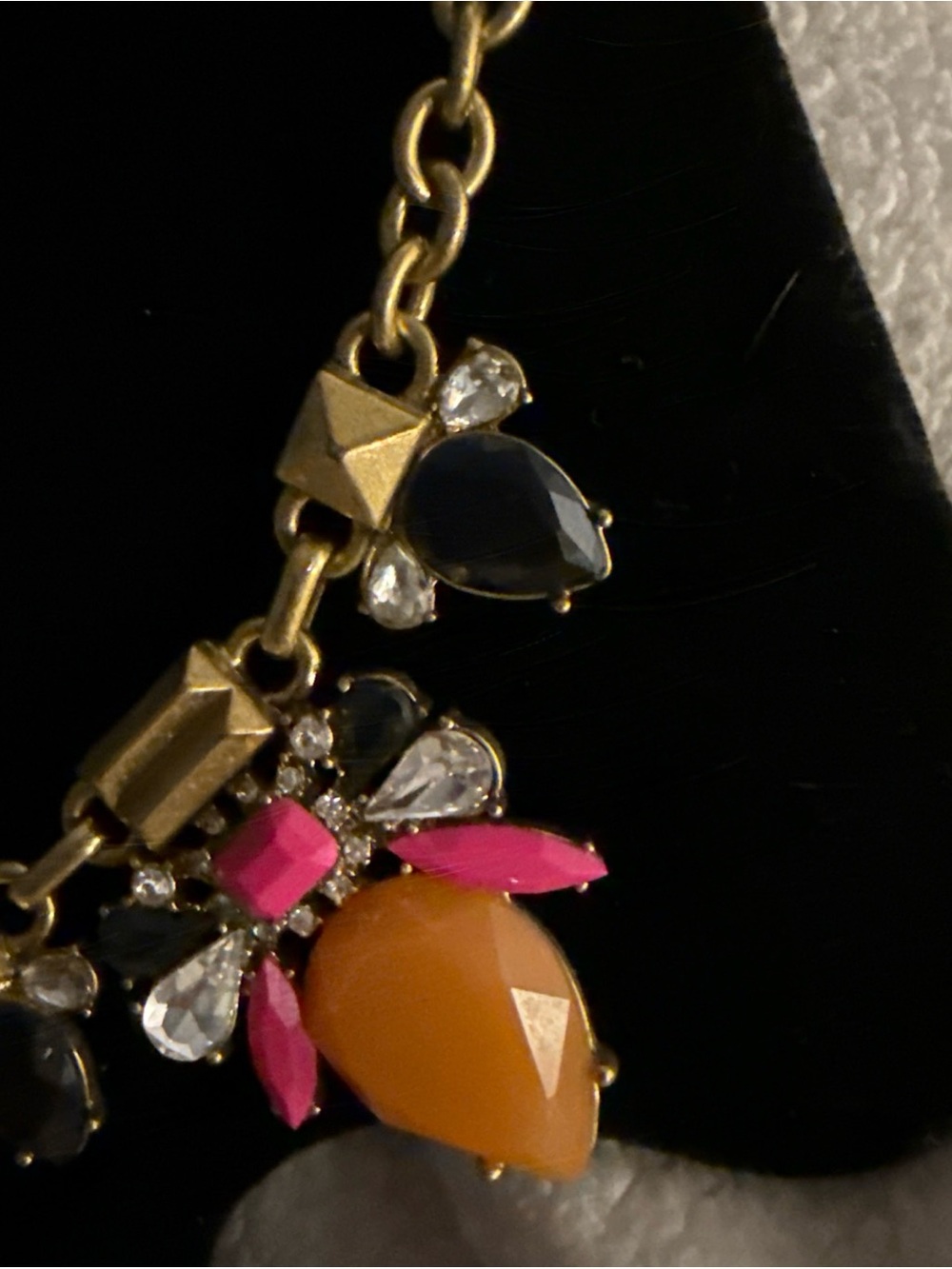 J. Crew Vintage Gold-Tone Necklace with Peach Navy and Hot Pink Accents - Picture 10 of 11